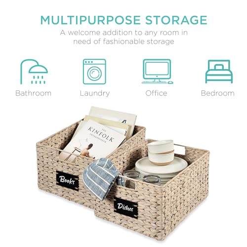 Pantry Baskets Set of 2 16x12in Water Hyacinth Storage Baskets (12x16x8in / White)