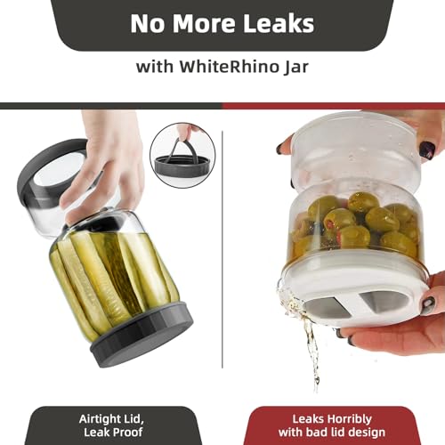 Glass Pickle Jar with Strainer Flip (46oz Smoky Grey Pickle jar)