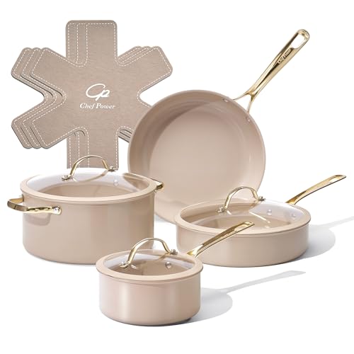 Ceramic Cookware Sets (Taupe / 10 Pcs Set)