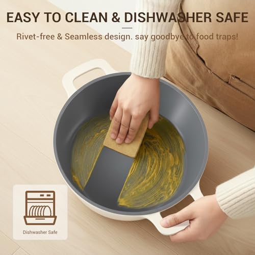 8 Piece Non Stick Stock Pot with Lid (Cream White)