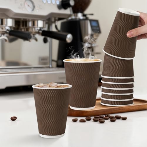 500 Pack 12 oz Insulated Disposable Paper Coffee Cups Brown (Brown-500 / 12 oz)
