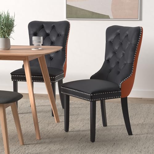 Orange Velvet and Black PU Upholstered Dining Chairs Set of 4 (Black 4)