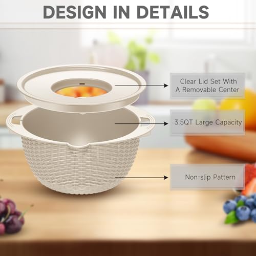 4 1 Colander with Bowl & Spoons Set (Beige)