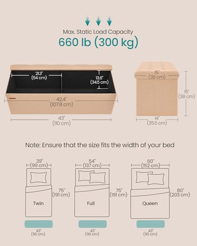 43.3 Inches Folding Storage Ottoman Bench (Apricot Orange / 15"D x 43"W x 15"H (without Flipping Lid))