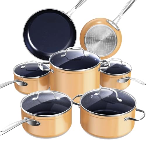 Healthy Duralon Blue Ceramic Nonstick Cookware Set (Apricot Orange / 12pc Cookware Set / Cookware Set)