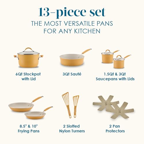 Cucina Ceramic Nonstick Cookware Pots and Pans Set (Turmeric / 13 Piece Ceramic)