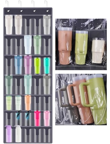 35 Pocket Door Hanging Cup Organizer Fit for Stanley Tumbler 30 40oz (75.2'' x 24.4" / Dark Gray (Upgraded))