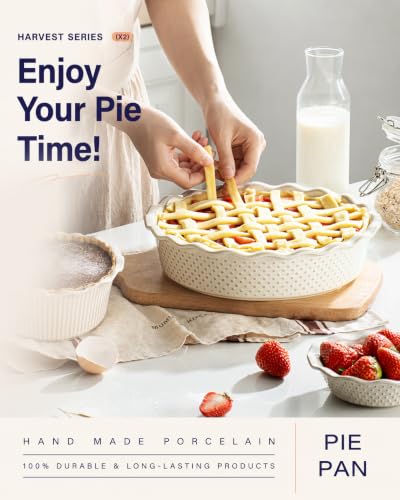 Ceramic Deep Pie Pan Set of 2 (Stripe and Dot (Deep))