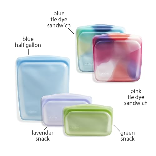 Premium Reusable Silicone Food Storage Bags (Tie Dye / 5-Pack)
