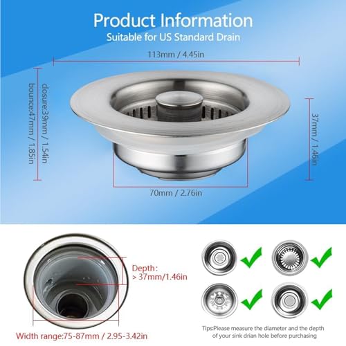 3 in 1 Kitchen Sink Drain Strainer