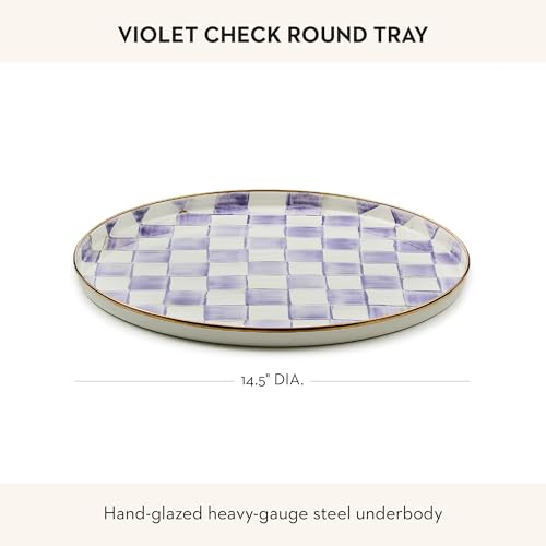 Enamel Round Tray (Violet Check)