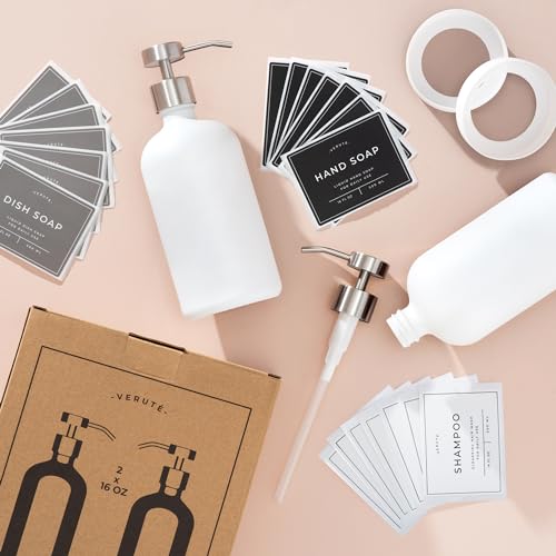 Hand and Dish Soap Dispenser for Kitchen and Bathroom (Matte White Bottle / Brushed Silver Pump)