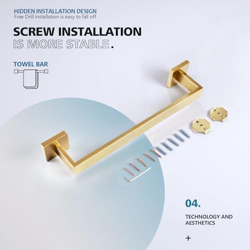 Bath Towel Bar Kitchen Dish Cloths Hanger 16 Inch Hand Towel Holder Stainless Steel Wall Mounted (Brushed Gold / 16-Inch)