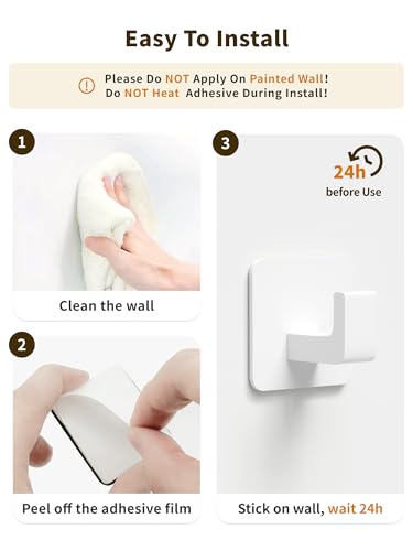 Square Self Adhesive Towel Hooks (White / 4 Pack)