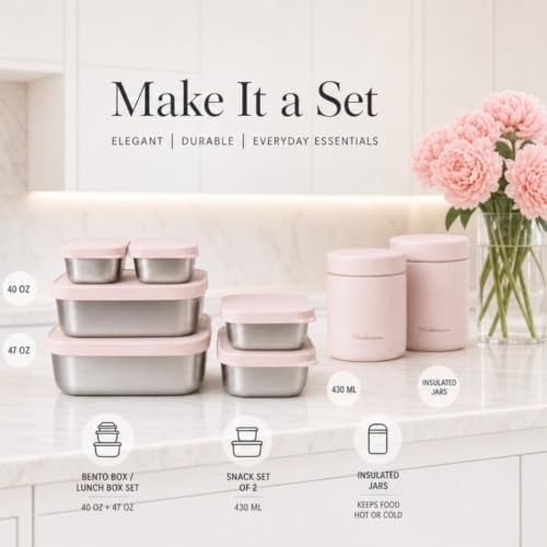 Flexibento Leak proof Stainless Steel Snack Containers with Silicone Lids (B-Pink Set of Two Snack Containers: 2*14 OZ)