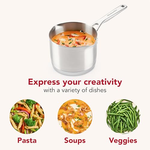 3 Ply Base Stainless Steel Sauce Pan with Pour Spouts (Brushed Stainless Steel / 1.5 Quarts)