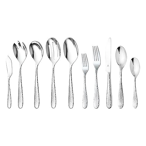 Hammered Silverware Set with Serving Utensils (45-Piece Including a Serving Set)