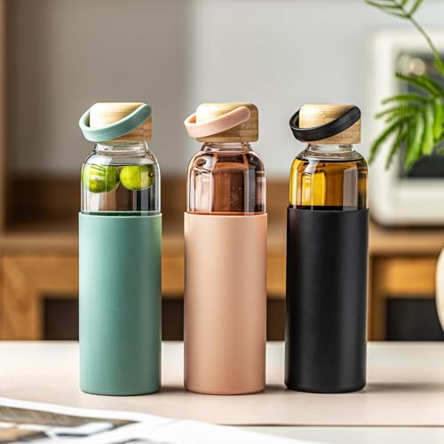 21oz Borosilicate Glass Water Bottle with Non (2*Pink+2*Green)