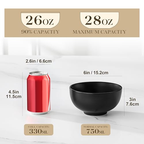 26 Oz Black Ceramic Bowls Set of 6 (Black / 26OZ (6PCS ))