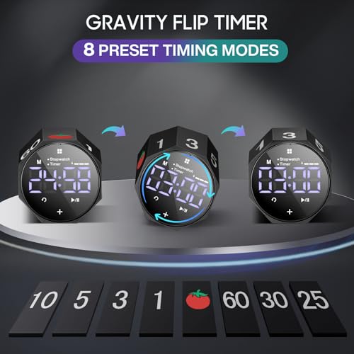 ADHD Pomodoro Timer Metal Gravity Rotation 1.8” LED Large Screen