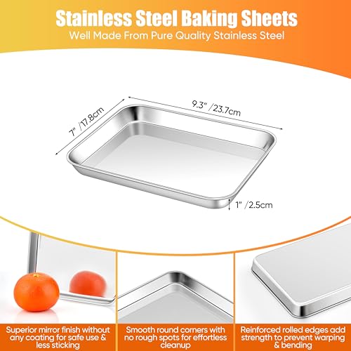 2 Pack 9x7 Inches Mini Stainless Steel Baking Sheet Set