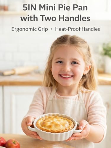 5in Ceramic Mini Pie Pan Set of 6 with Handles for Pie Quiche Tart. Easy to grip (White / 5IN*1.2IN)