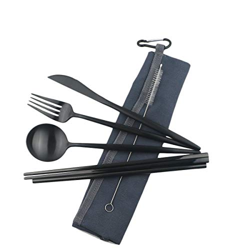 Reusable Travel Utensils (Blue Pouch / Black)