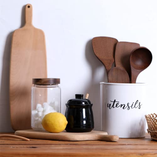 Ceramic Honey Jar with Lid and Dipper (Black)