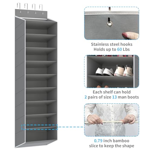 10 Tiers Large Size Over Door Shoe Organizer Storage (Grey-10 cell)