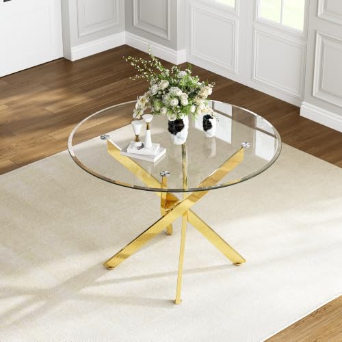 36" Round Glass Dining Table for 4 (Gold Round Table / 1 Piece)