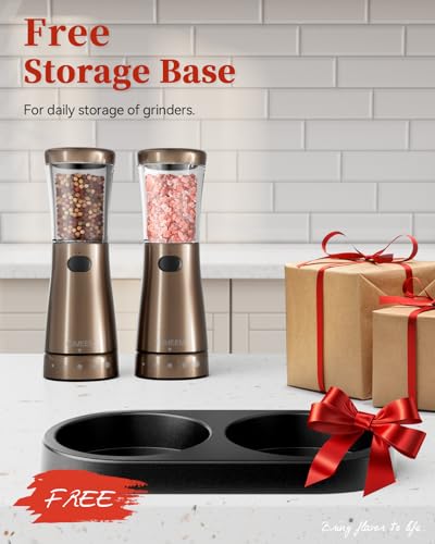 Electric Salt and Pepper Grinder Set with Storage Base (Bronze)