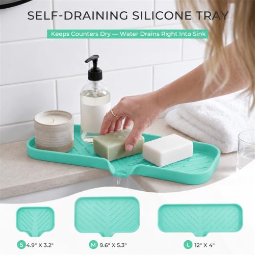 Silicone Soap Dish with Drain Spout (Mint / L(12"×4"))