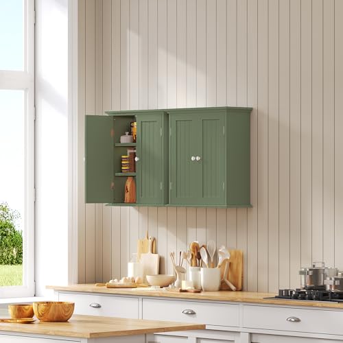 Bathroom Wall Cabinet with 2 Doors (Green / 8.8"D x 21.1"W x 24"H)