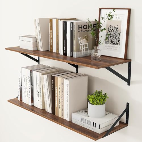 36W x 12D Deep Floating Shelves Set of 2 Walnut (Walnut With Black Metal Bracket / 36wx12dx5.8h)