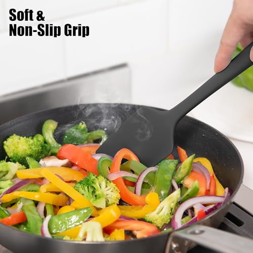 600°F Heat Resistant Silicone Large Spatula (11.4in (Flat Spatula) / Black)