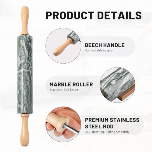 Natural Green Marble Rolling Pin (Natural Green Marble with Pastry Mat)