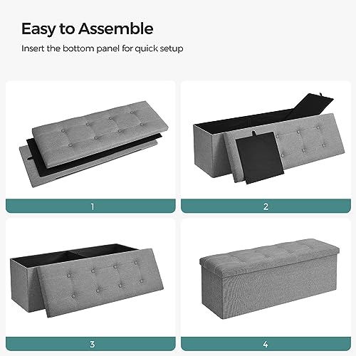 Ottoman Storage Bench (Light Gray + White / 15"D x 43"W x 15"H (without Flipping Lid))