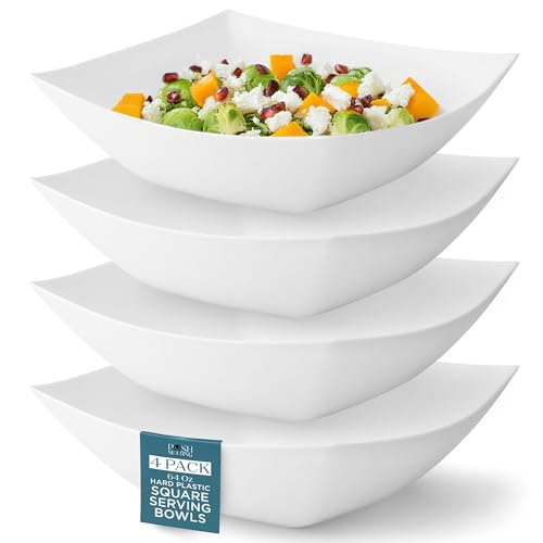 4 Pack Disposable White Plastic Serving Bowls Square Party Candy Use 64oz (64 OUNCE / White)