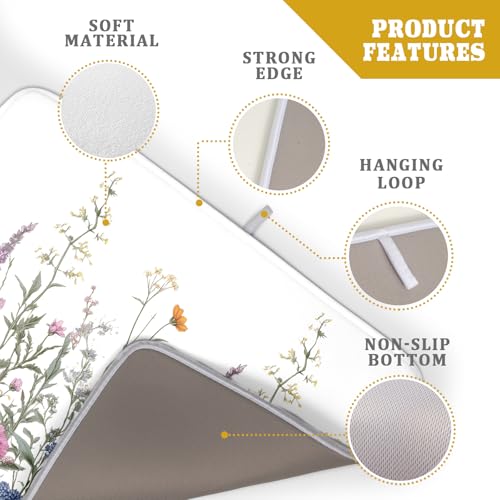 Flower Herbs Dish Drying Mat Botanical Plant Dishes Drainer Mat 18x24 inch Reversible Microfiber Drying Dish Pad for Kitchen Counter Decor (Flower Herbs Plant / 18" x 24")