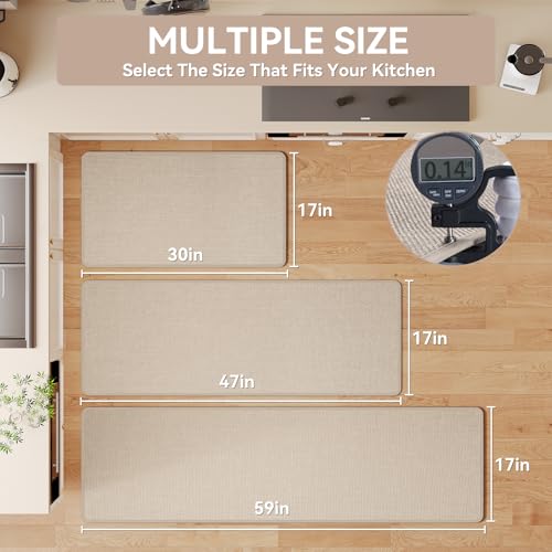 Kitchen Mat Kitchen Rugs Sets of 2 PCS Non Slip Beige 17"x30"+17"x59" (14.3667 Sq Ft)