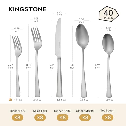 Silverware Set for 8 (Matte Silver / 40-Piece)