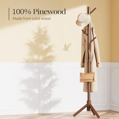 Solid Wooden Coat Rack Freestanding with 8 Hooks (Brown)