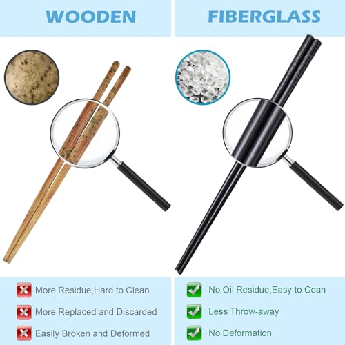 5 Pairs Premium Chopsticks Reusable Dishwasher Safe 9.5 Inch Fiberglass Chop Sticks Gift Set Non Slip Lightweight Cherry Blossom Pattern (Black Cherry Blossom)