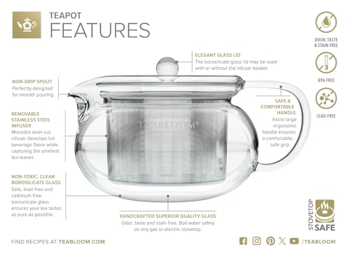 Kyoto 2-in-1 Tea Kettle and Tea Maker – Glass Teapot with Removable Loose Tea Infuser – Tea Connoisseur's Choice (24 FL OZ (2 CUPS))