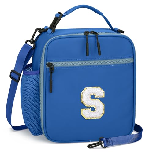 Lunch Box Kids Large Initial Insulated Lunch Bag for Girls (Blue / S)