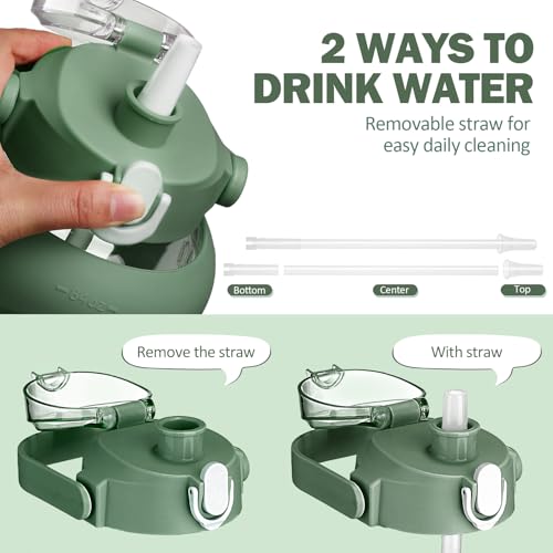 84oz Glass Water Bottle with Straw (Olive / 84 Ounces)