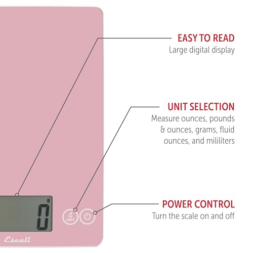 Arti Glass Food Scale Digital Countertop Kitchen (Pink / 9" x 6.5" x .75")