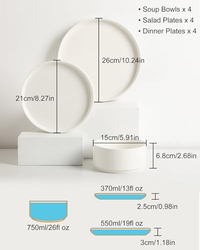 Sweejar Porcelain Dinnerware Sets for 4 (Pure White / Service for 4 (12pcs))