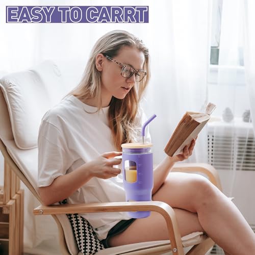 32 oz Glass Tumbler with Straw and Lid (Purple / 32 Ounces)