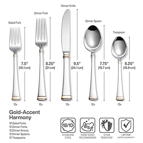 Harmony 65 Piece Flatware Set for 12 (65 Piece Set / Harmony Gold Accent)